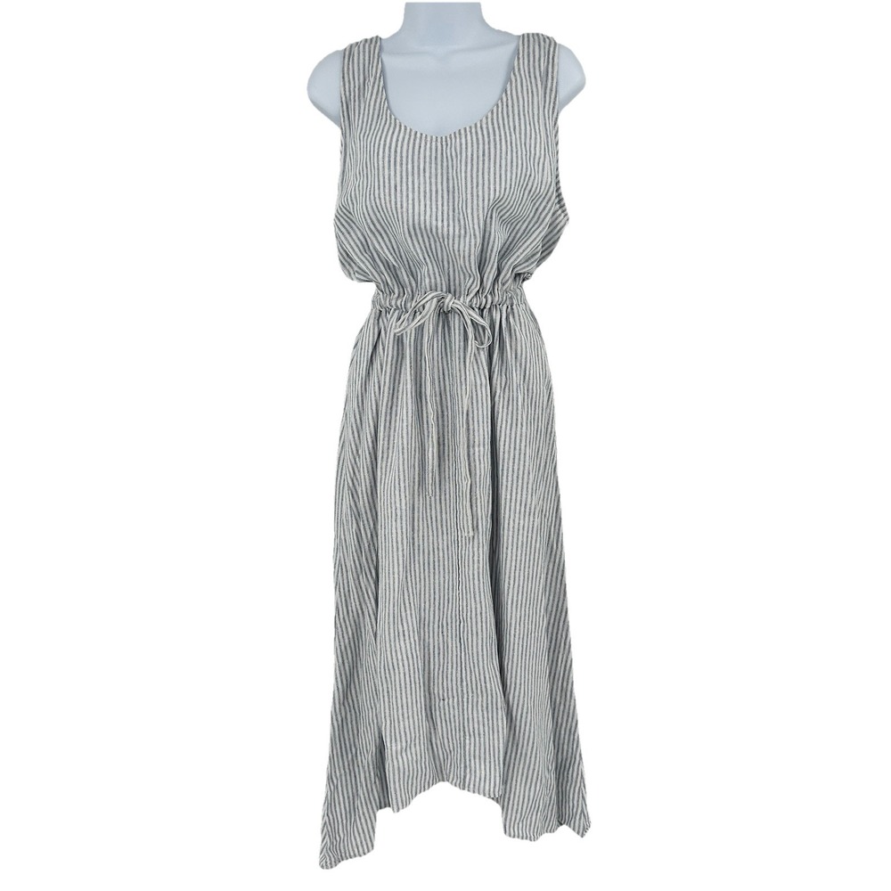 Nordstrom Coastal Cottage Blouson Midi Dress Womens XL Linen Blend Stripe Pocket